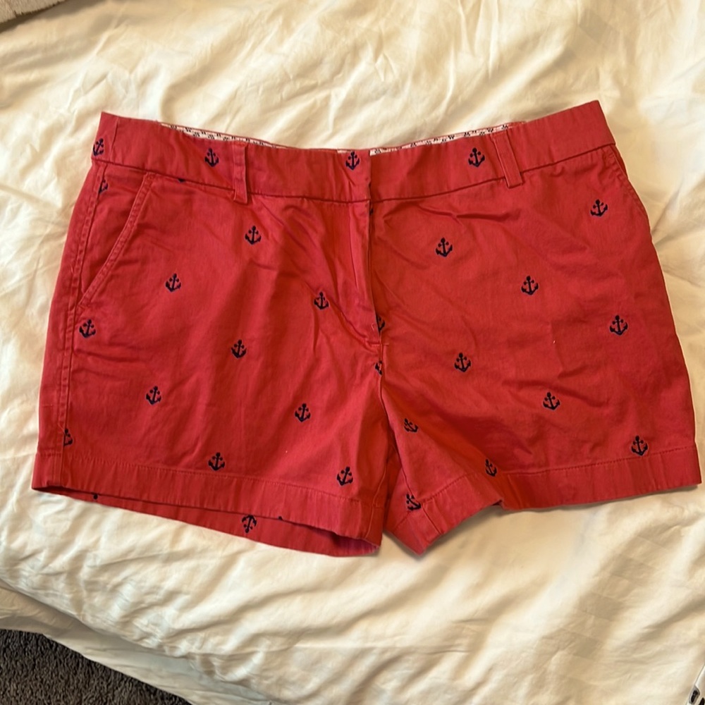 Red shorts with navy embroidered anchors